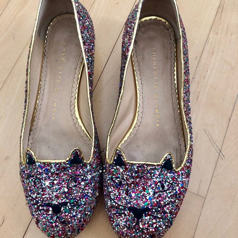 Charlotte Olympia Glitter Kitten Flats